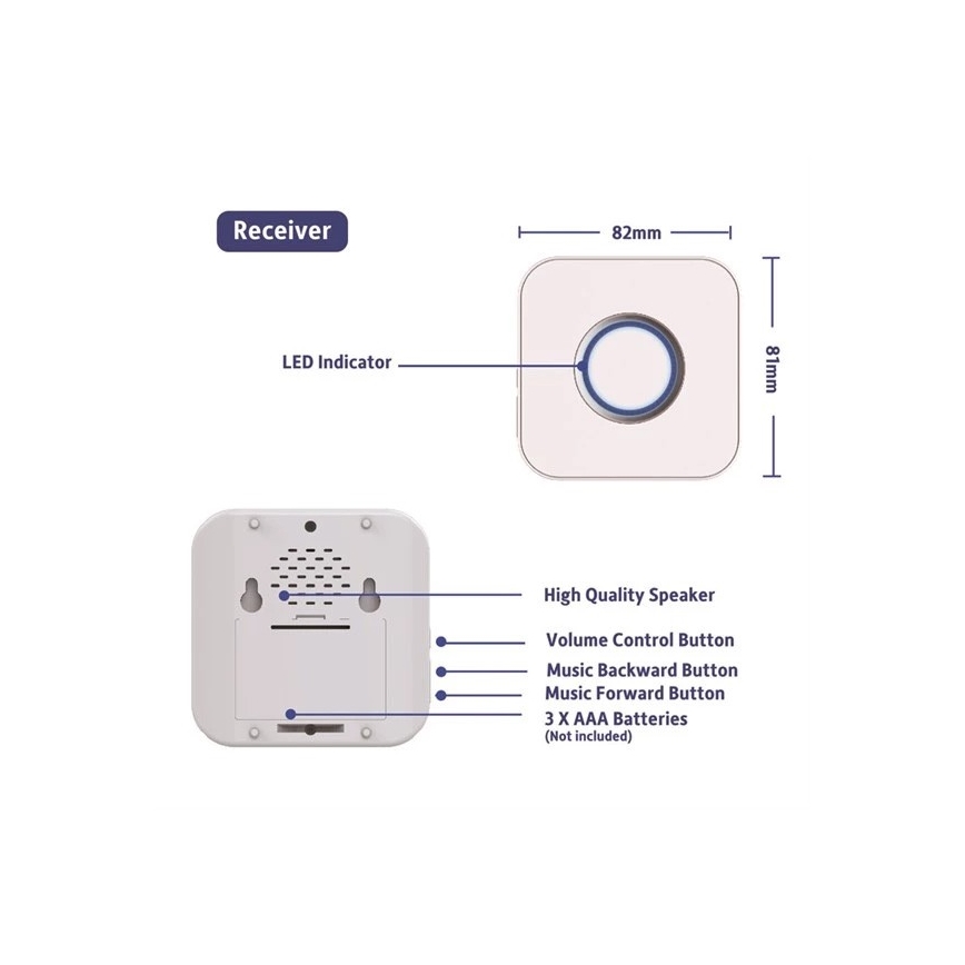 Campainha sem fios 3xAAA/1xA23 IP55 branco