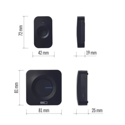 Campainha sem fios a pilhas 3xAAA IP56 preta