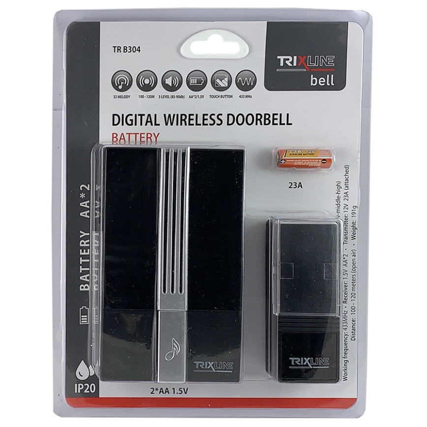 Campainha sem fios BELL 1x23A + 2xAA preta