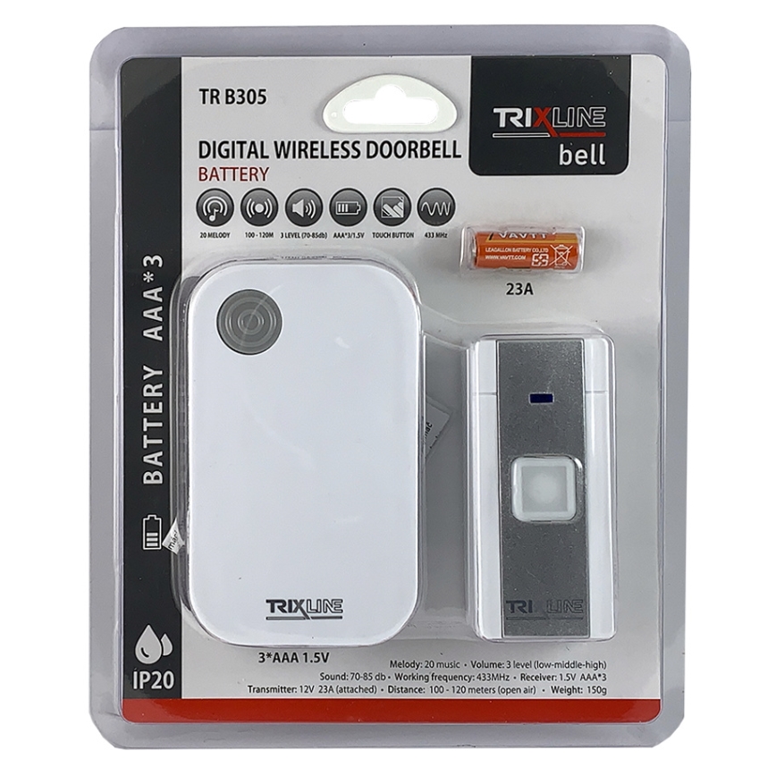 Campainha sem fios BELL 1x23A + 3xAAA branca