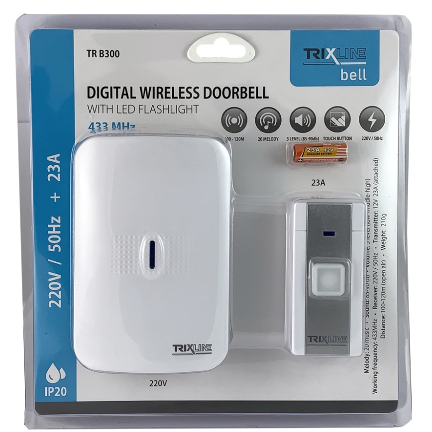 Campainha sem fios para tomada BELL 230V + 1x23A branca