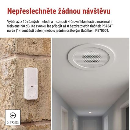 Campainha sem fios encastrada 230V + 1xCR2032 branca