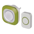 Campainha sem fios para tomada 230V + 1xCR2032 IP44 verde