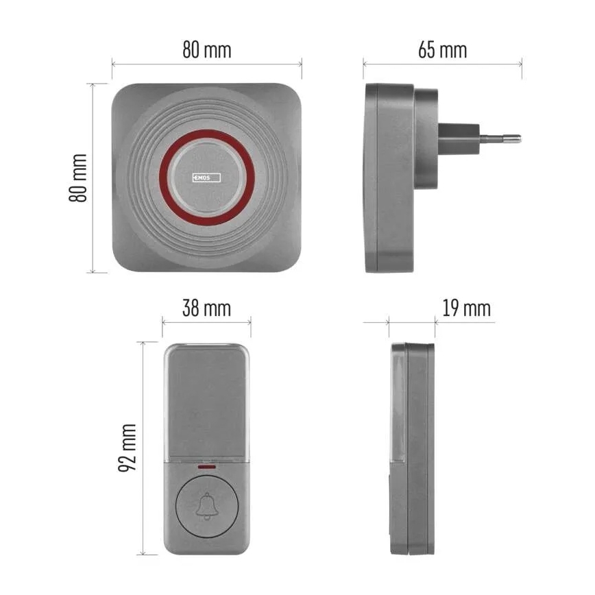 Campainha sem fios para tomada GoSmart 230V + 1x CR2032 cinzenta Wi-Fi