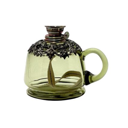 Candeeiro a óleo LUCIE 35 cm verde floresta decorado com estanho