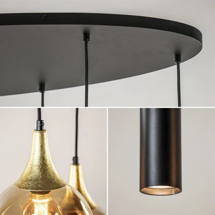 Candeeiro de teto suspenso CALYPSO 3xGU10/60W/230V + 5xE27/60W preto/dourado