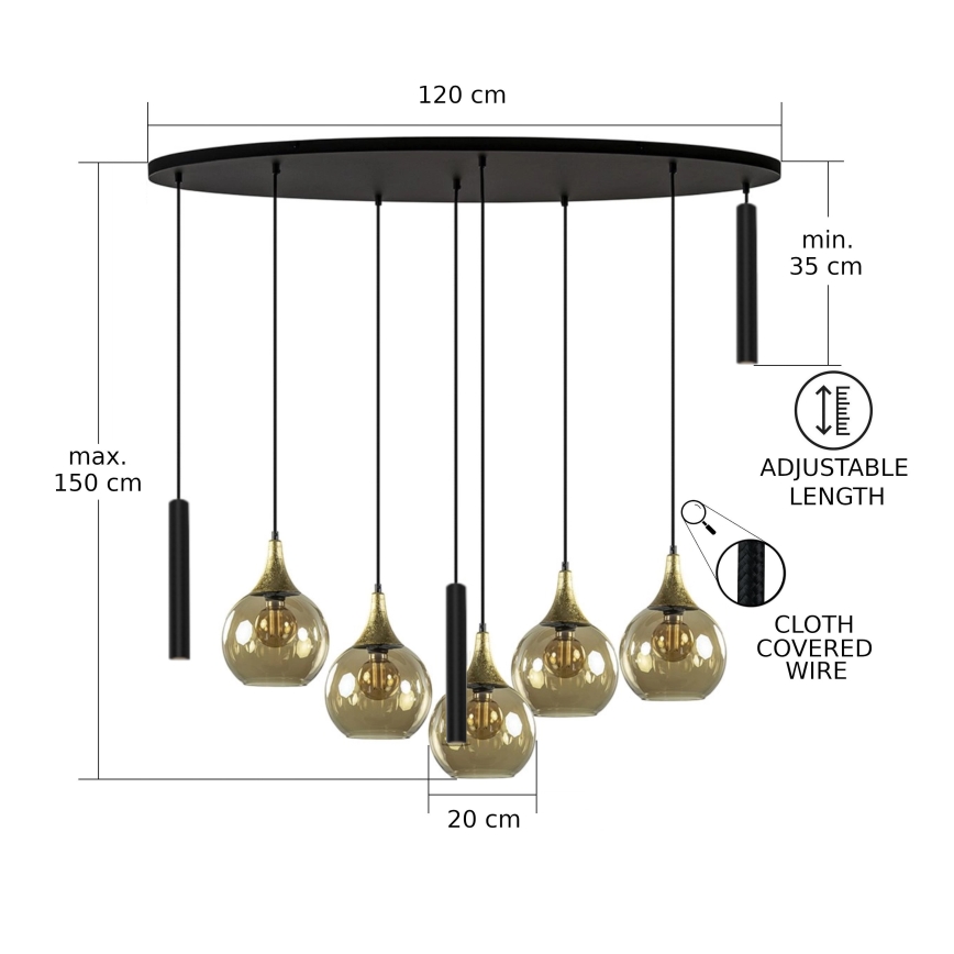 Candeeiro de teto suspenso CALYPSO 3xGU10/60W/230V + 5xE27/60W preto/dourado