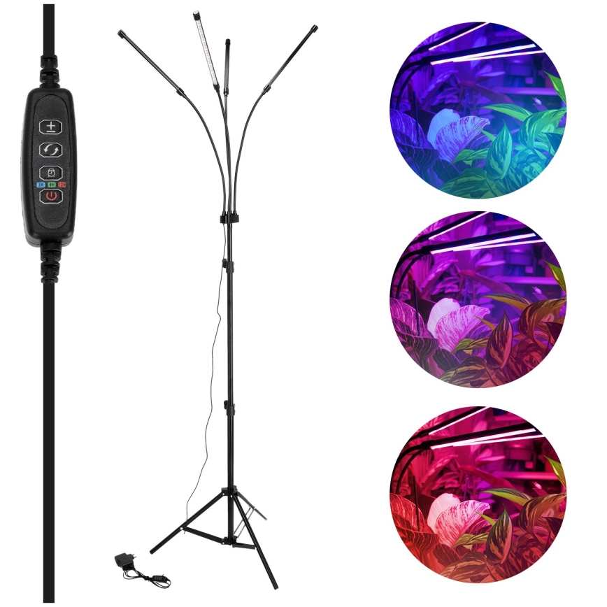 Candeeiro de chão LED flexível com regulação para o cultivo de plantas VITARO 4xLED/7,5W/230V preto