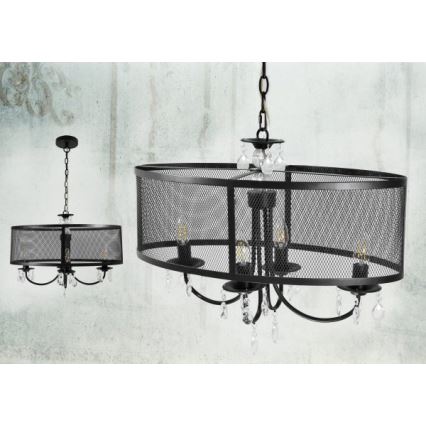 Candeeiro de teto com corrente BRESSO 4xE14/12W/230V preto