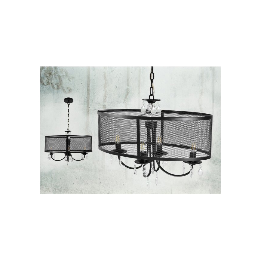 Candeeiro de teto com corrente BRESSO 4xE14/12W/230V preto