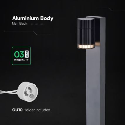 Candeeiro de exterior 1x GU10/10W/230V IP44, 80 cm, preto