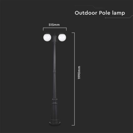 Candeeiro de exterior 2xE27/60W/230V IP44 199 cm preto