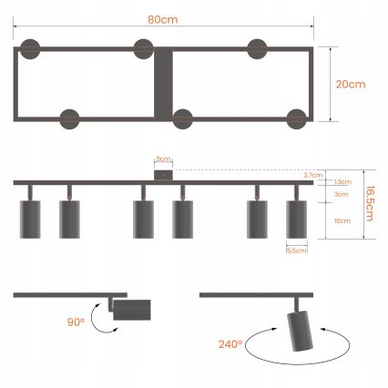 Candeeiro de focos 6xGU10/30W/230V branco