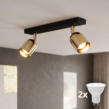 Candeeiro de focos LED TOP 2xGU10/10W/230V preto/dourado