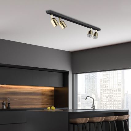 Candeeiro de focos LED TOP 4xGU10/10W/230V preto/dourado