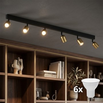 Candeeiro de focos LED TOP 6xGU10/10W/230V dourado/preto
