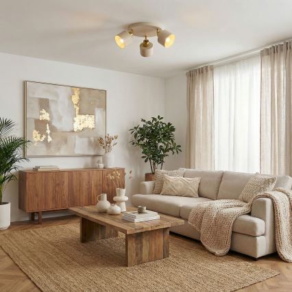 Candeeiro de focos PARKLA 3xE27/15W/230V bege/dourado