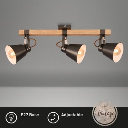 Candeeiro de focos RETRO 3xE27/40W/230V castanho