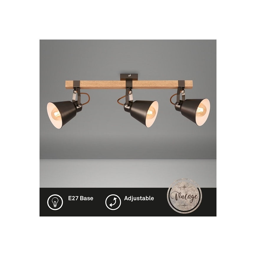 Candeeiro de focos RETRO 3xE27/40W/230V castanho