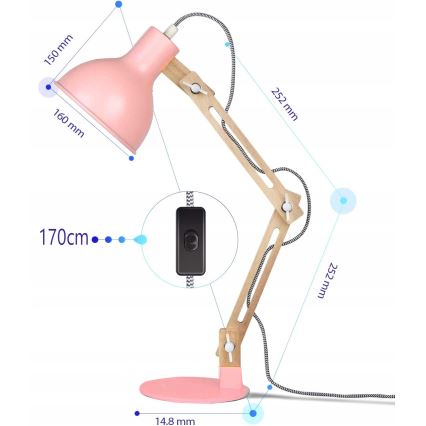 Candeeiro de mesa 1xE27/40W/230V rosa