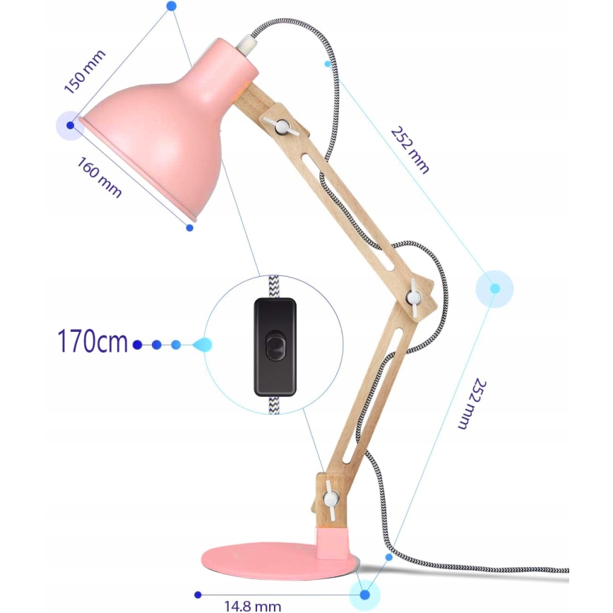 Candeeiro de mesa 1xE27/40W/230V rosa
