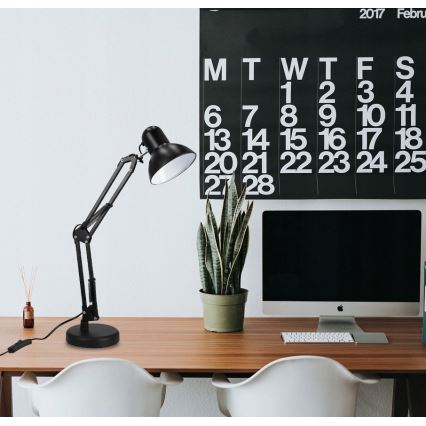 Candeeiro de mesa 2 em 1 com clipe 1xE27/60W/230V preto