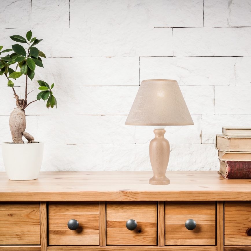 Candeeiro de mesa AMFORA 1xE27/60W/230V bege/faia