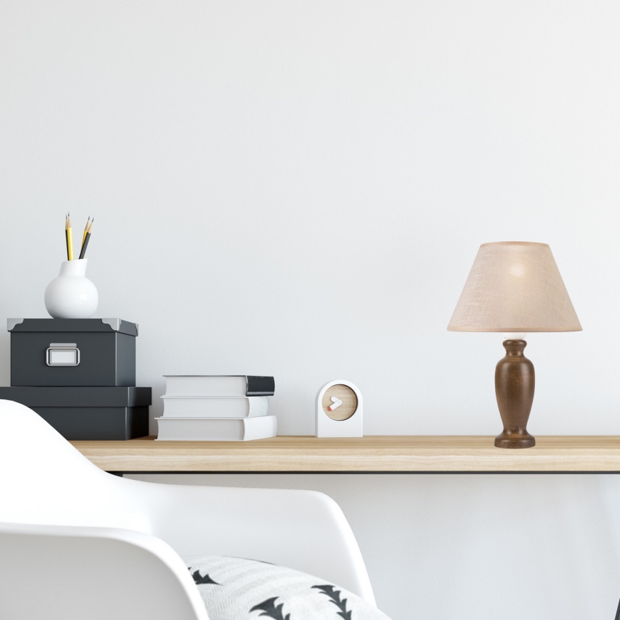 Candeeiro de mesa AMFORA 1xE27/60W/230V castanho escuro/faia