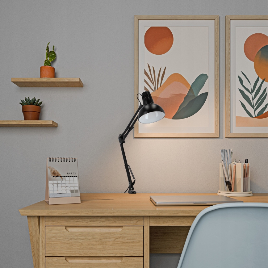 Candeeiro de mesa com clipe 1xE27/60W/230V preto