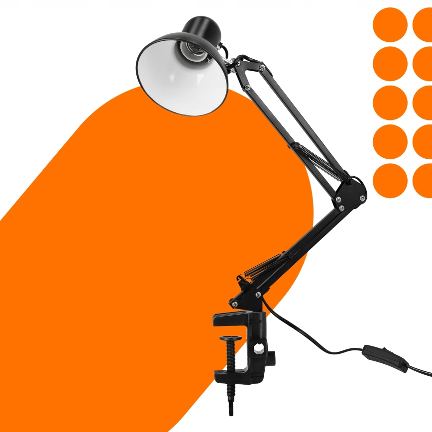 Candeeiro de mesa com clipe 1xE27/60W/230V preto