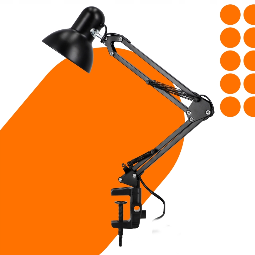 Candeeiro de mesa com clipe 1xE27/60W/230V preto