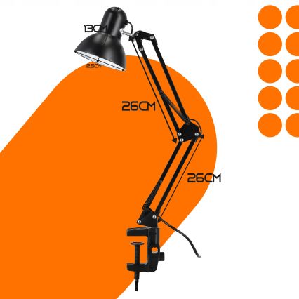 Candeeiro de mesa com clipe 1xE27/60W/230V preto