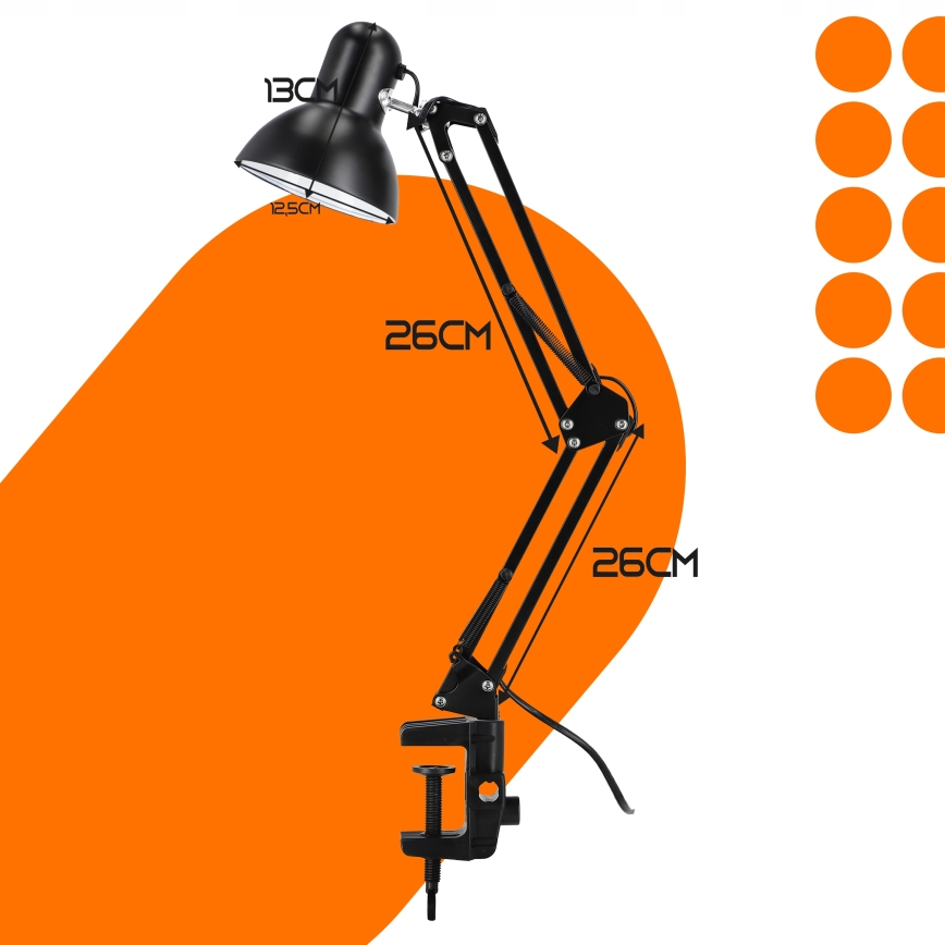 Candeeiro de mesa com clipe 1xE27/60W/230V preto