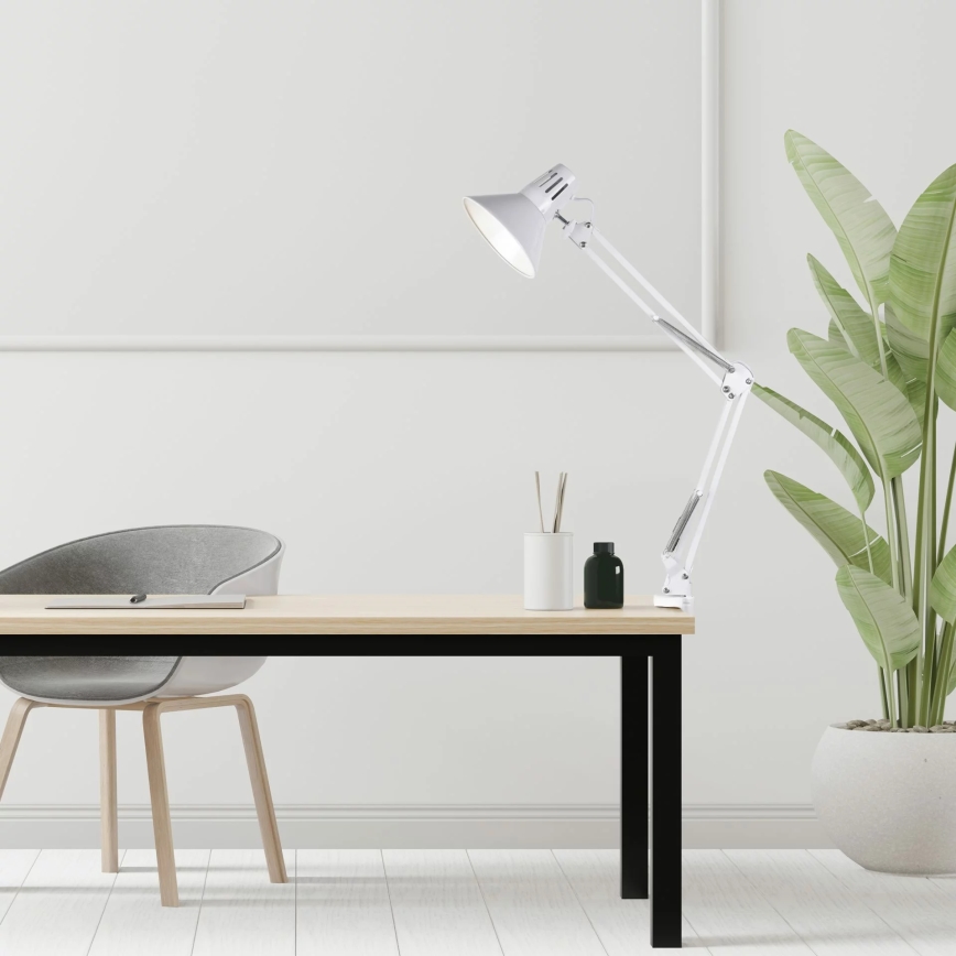 Candeeiro de mesa com clipe WORKER 1xE27/10W/230V branco