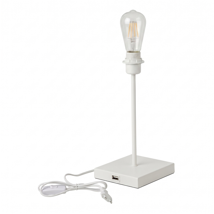 Candeeiro de mesa com porta USB, 1xE27/15W/230V, branco