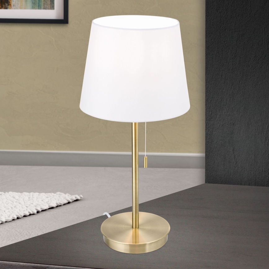 Candeeiro de mesa com porta USB LUDWIG 1xE27/40W/230V 50 cm branco/dourado