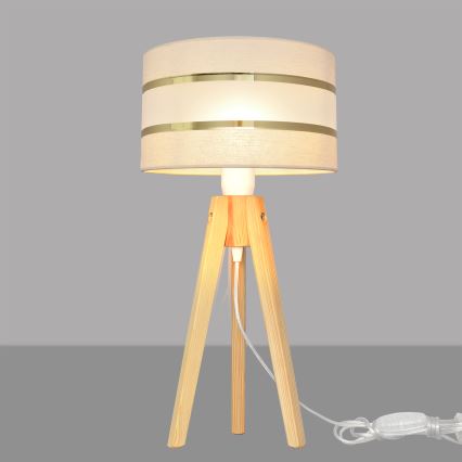 Candeeiro de mesa HELEN 1xE27/15W/230V creme/dourado/pinho
