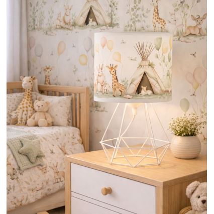 Candeeiro de mesa infantil KIDS ROOM 1xE27/60W/230V, Ø 18 cm, com motivos de animais