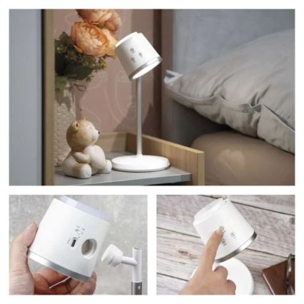 Candeeiro de mesa LED com regulação 4em1 LED/6W/3,7V 3000K/4000K/6500K 1500mAh branco