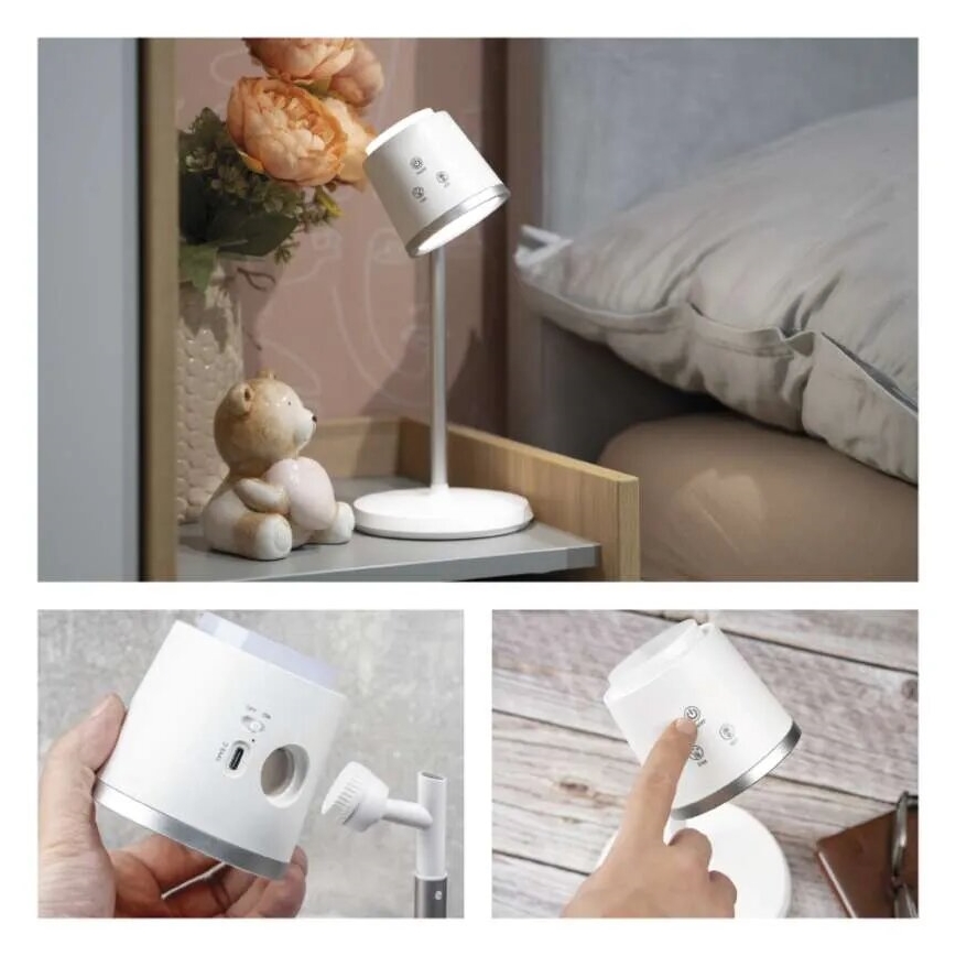 Candeeiro de mesa LED com regulação 4em1 LED/6W/3,7V 3000K/4000K/6500K 1500mAh branco