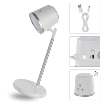 Candeeiro de mesa LED com regulação 4em1 LED/6W/3,7V 3000K/4000K/6500K 1500mAh branco