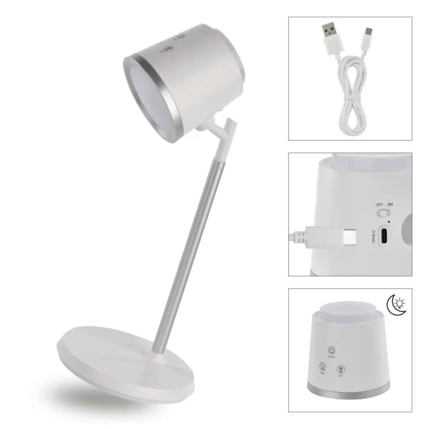 Candeeiro de mesa LED com regulação 4em1 LED/6W/3,7V 3000K/4000K/6500K 1500mAh branco