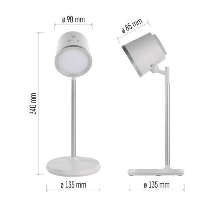 Candeeiro de mesa LED com regulação 4em1 LED/6W/3,7V 3000K/4000K/6500K 1500mAh branco