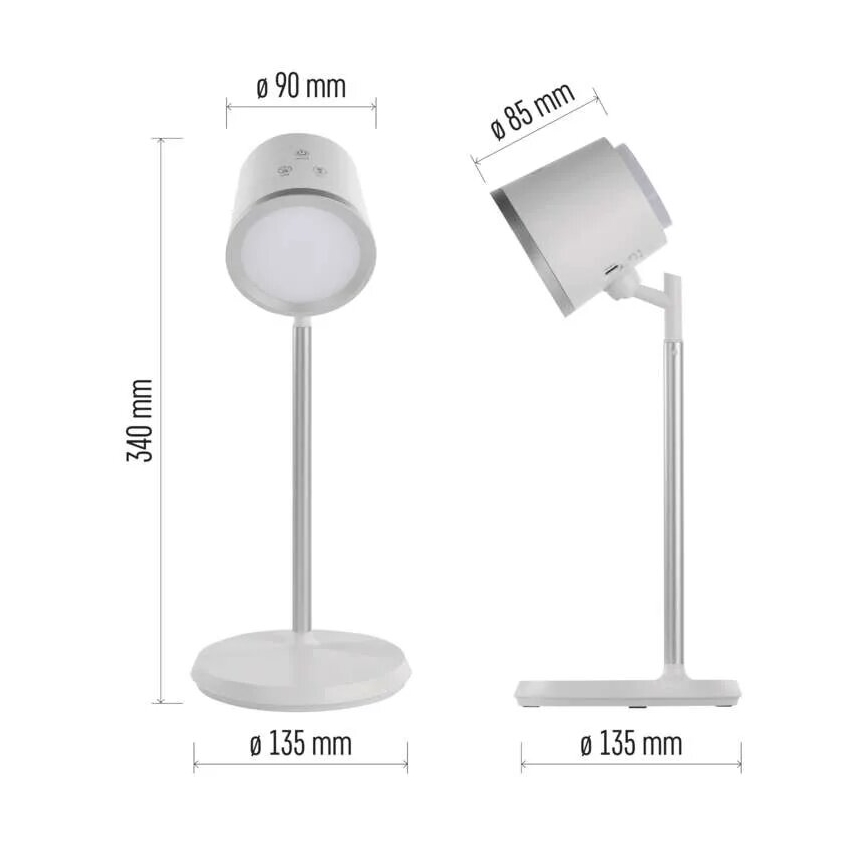 Candeeiro de mesa LED com regulação 4em1 LED/6W/3,7V 3000K/4000K/6500K 1500mAh branco