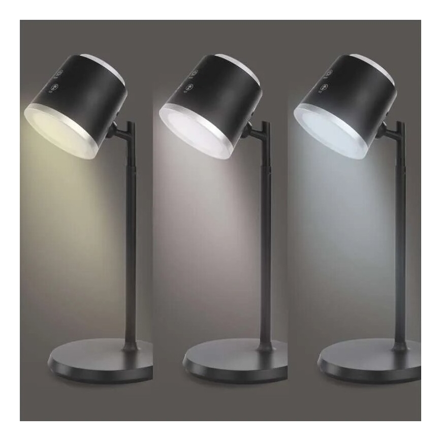 Candeeiro de mesa LED com regulação 4em1 LED/6W/3,7V 3000K/4000K/6500K 1500mAh preto