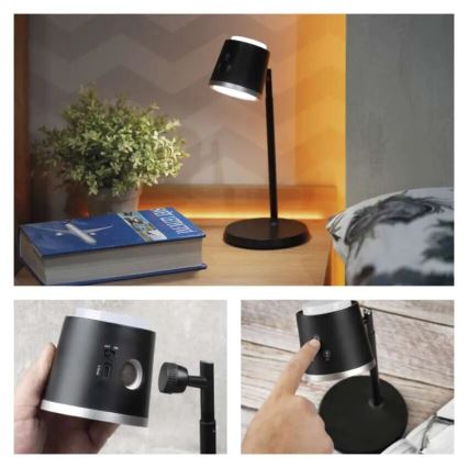 Candeeiro de mesa LED com regulação 4em1 LED/6W/3,7V 3000K/4000K/6500K 1500mAh preto