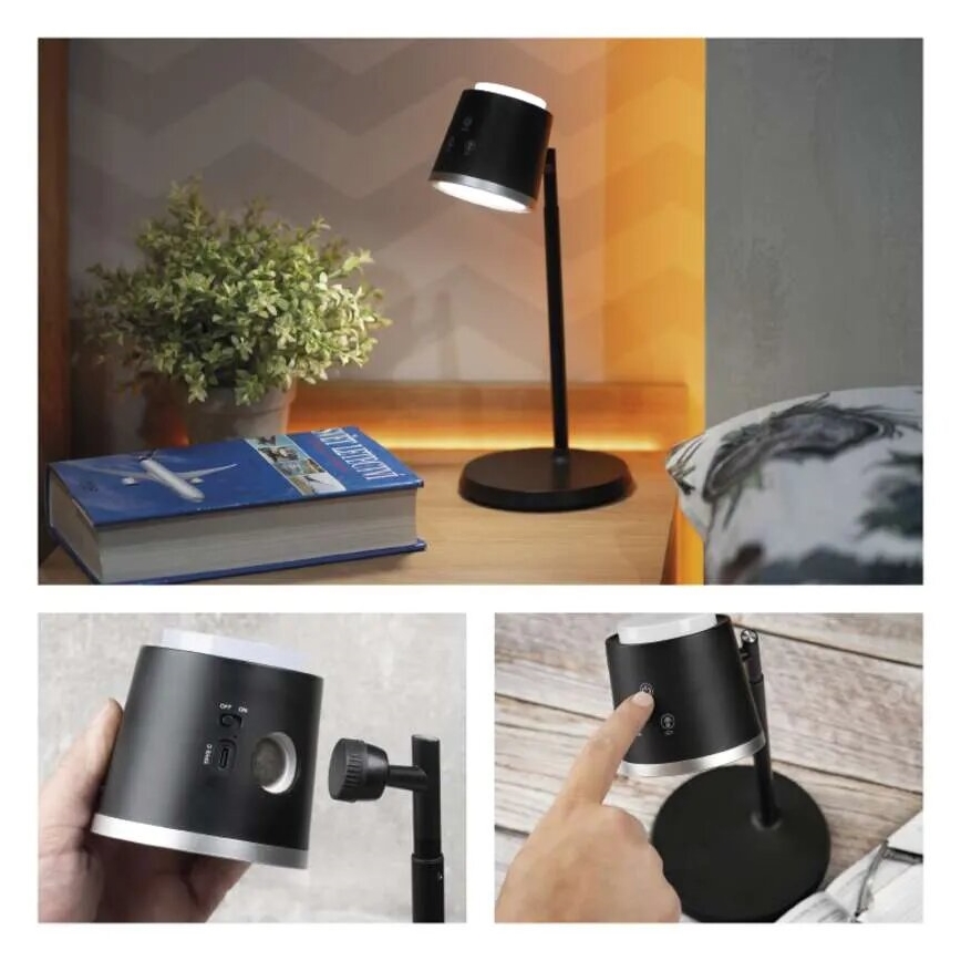 Candeeiro de mesa LED com regulação 4em1 LED/6W/3,7V 3000K/4000K/6500K 1500mAh preto