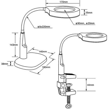 Candeeiro de mesa LED com regulação com lente de aumento bifocal LED/6W/230V 6000-7000K branco