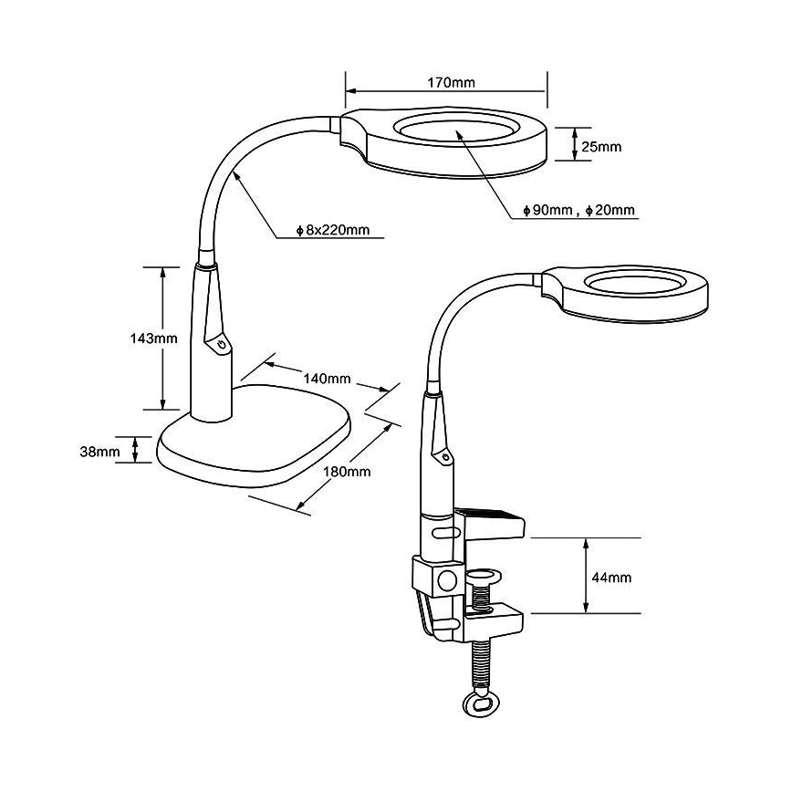 Candeeiro de mesa LED com regulação com lente de aumento bifocal LED/6W/230V 6000-7000K branco