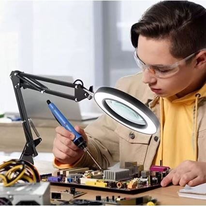 Candeeiro de mesa LED com regulação com uma lupa LED/11W/5V 3000-6000K preto